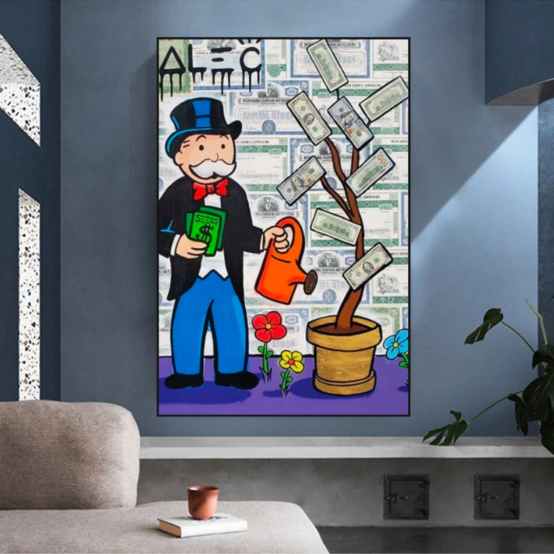 ChandeliersDecor.com-Monopoly Wall Poster-Alec Monopoly Art: Money Grows Graffiti Canvas Print