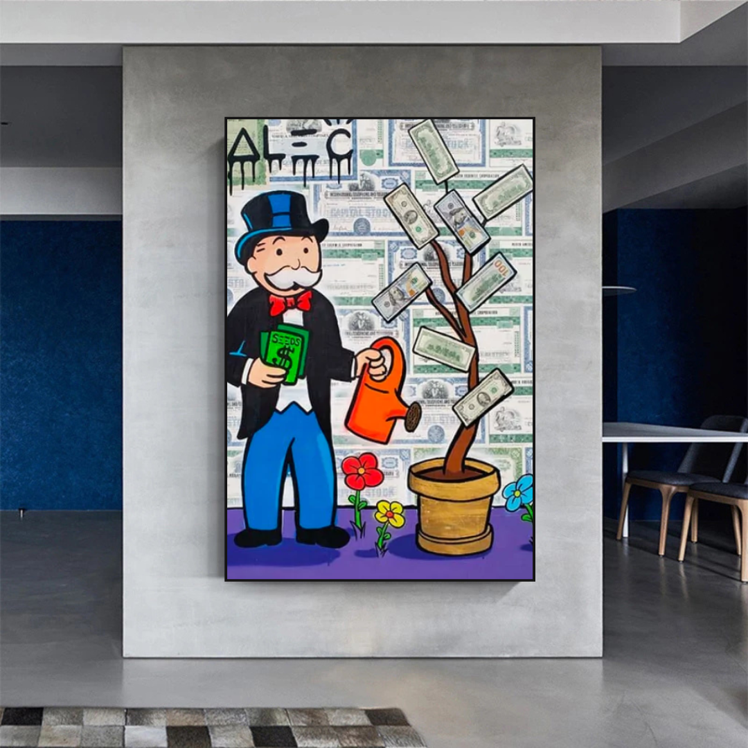 Alec Monopoly Art: Money Grows Graffiti Canvas Print-ChandeliersDecor.com