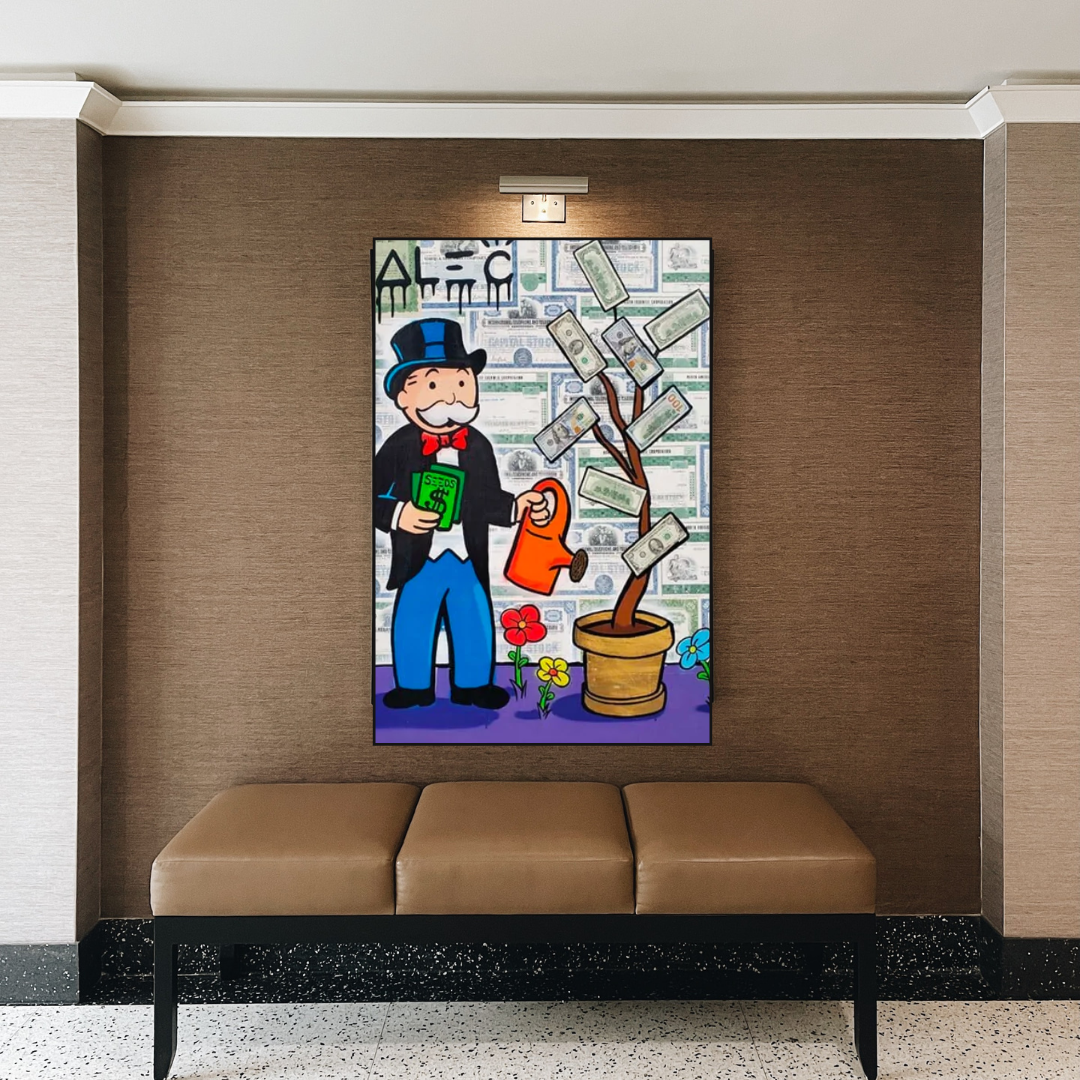 Alec Monopoly Art: Money Grows Graffiti Canvas Print-ChandeliersDecor.com