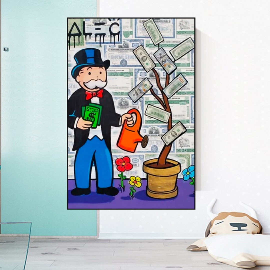 Alec Monopoly Art: Money Grows Graffiti Canvas Print-ChandeliersDecor.com