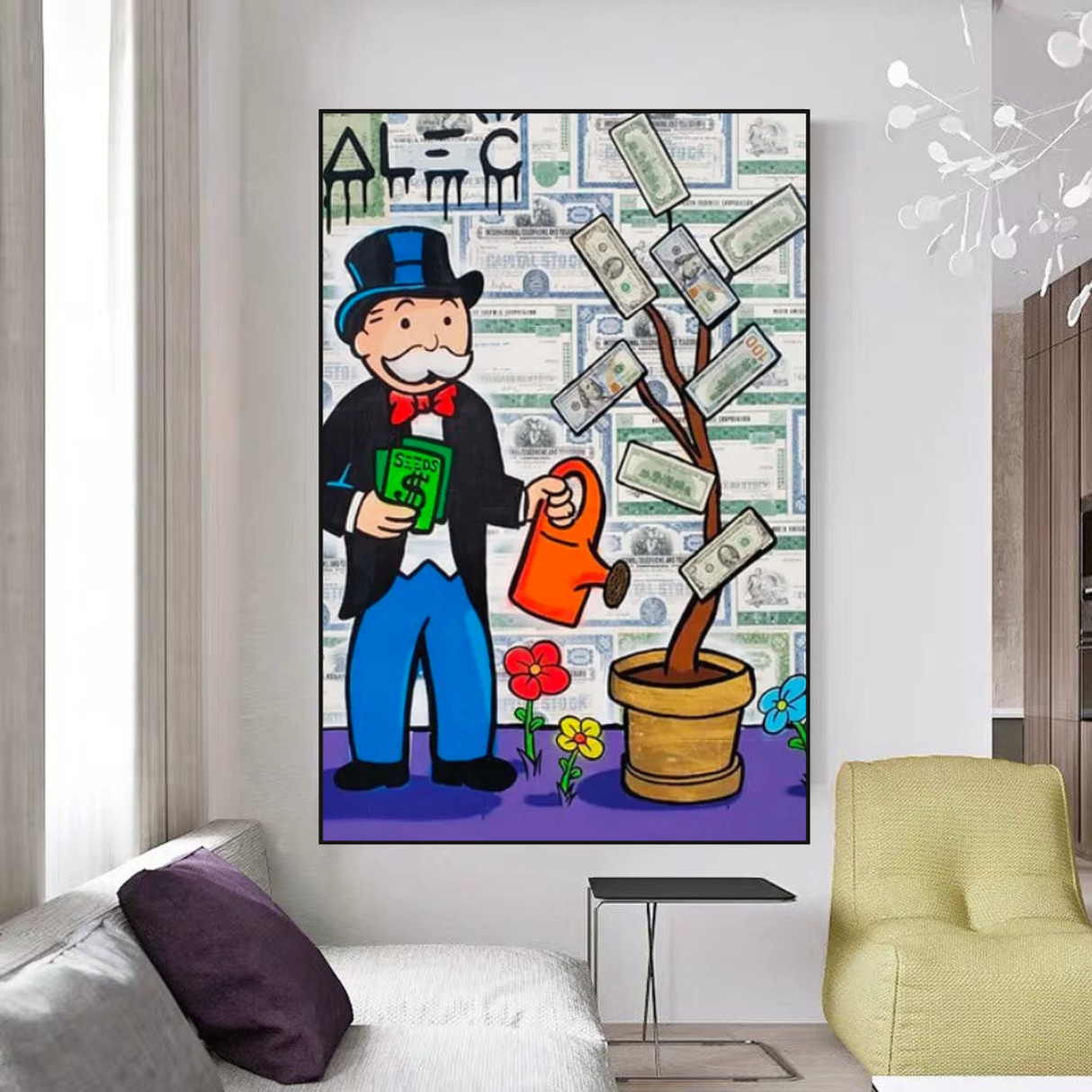 Alec Monopoly Art: Money Grows Graffiti Canvas Print-ChandeliersDecor.com
