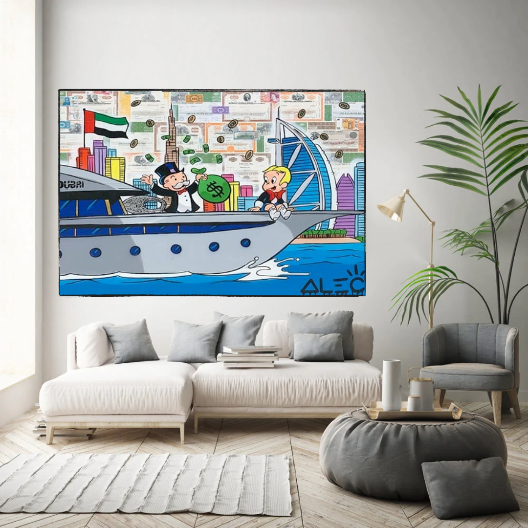 Alec Monopoly Art: Richie Rich Cruising Canvas Wall Art-ChandeliersDecor.com