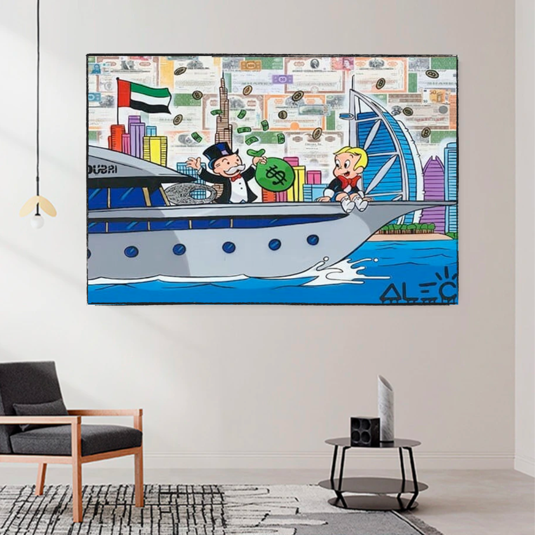 Alec Monopoly Art: Richie Rich Cruising Canvas Wall Art-ChandeliersDecor.com