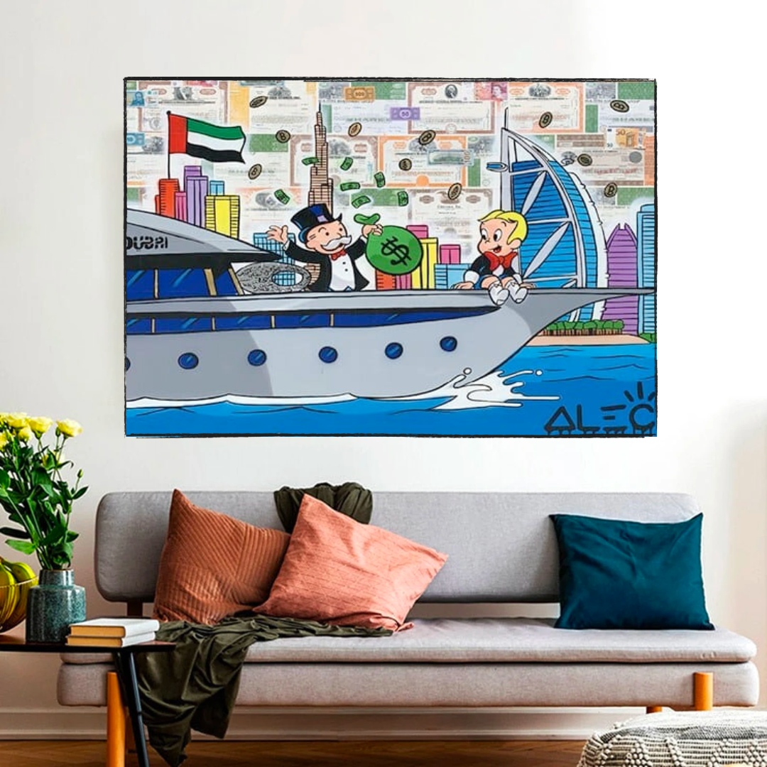 Alec Monopoly Art: Richie Rich Cruising Canvas Wall Art-ChandeliersDecor.com