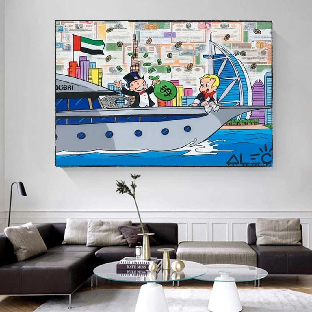 Alec Monopoly Art: Richie Rich Cruising Canvas Wall Art-ChandeliersDecor.com