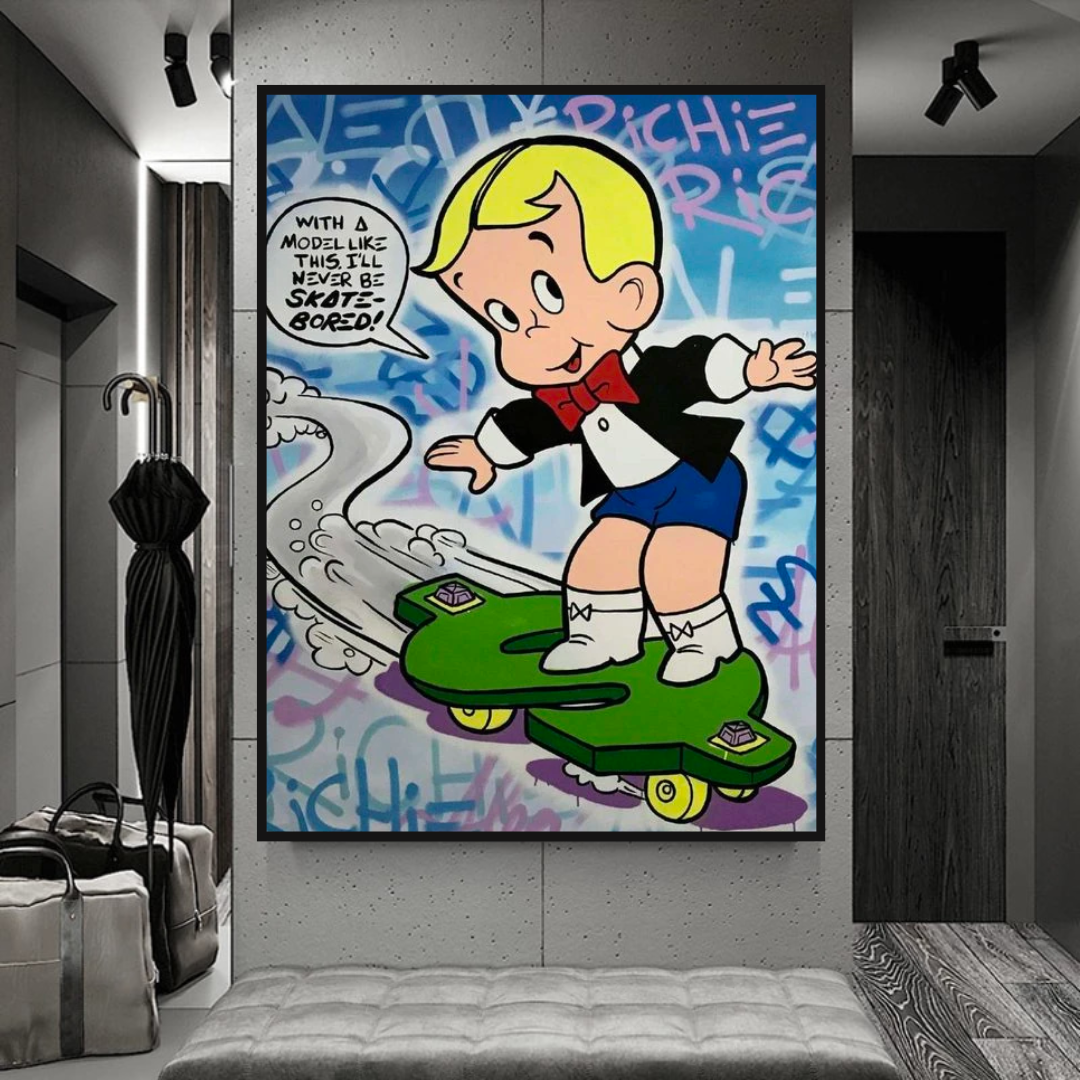 Alec Monopoly Art: Richie Rich Money Skating-ChandeliersDecor.com