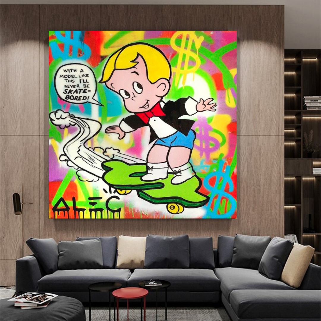 Alec Monopoly Art - Richie Rich Money Skating-ChandeliersDecor.com
