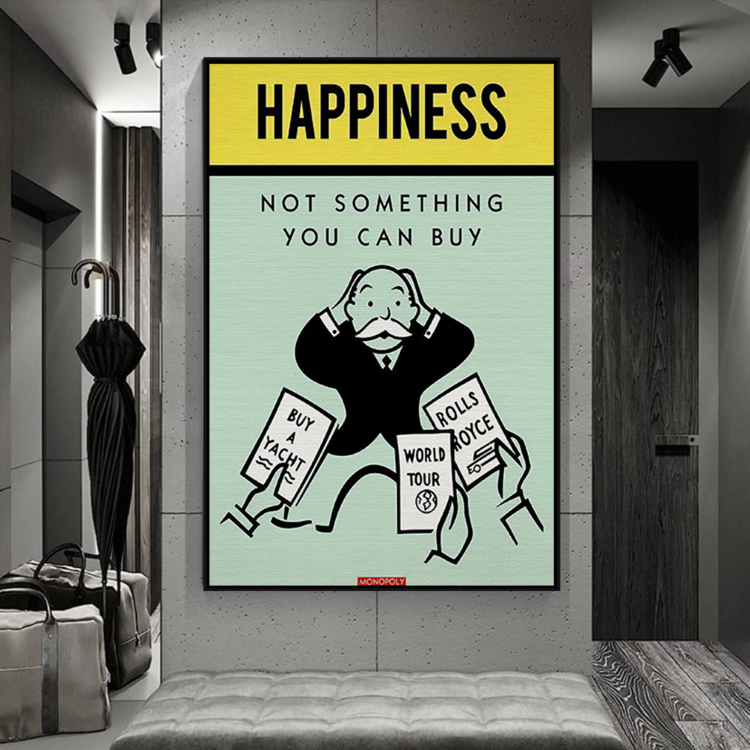 ChandeliersDecor.com-Monopoly Wall Poster-Alec Monopoly Cant Buy Happiness Play Card Canvas Wall Art
