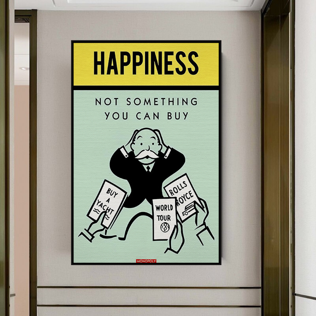Alec Monopoly Cant Buy Happiness Play Card Canvas Wall Art-ChandeliersDecor.com