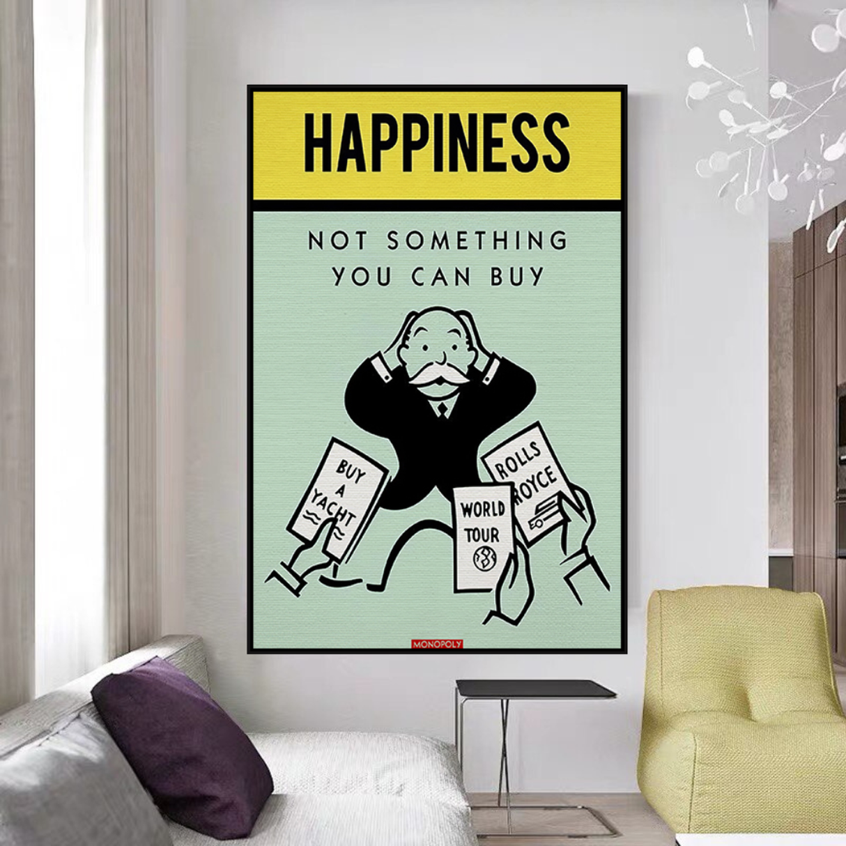 Alec Monopoly Cant Buy Happiness Play Card Canvas Wall Art-ChandeliersDecor.com