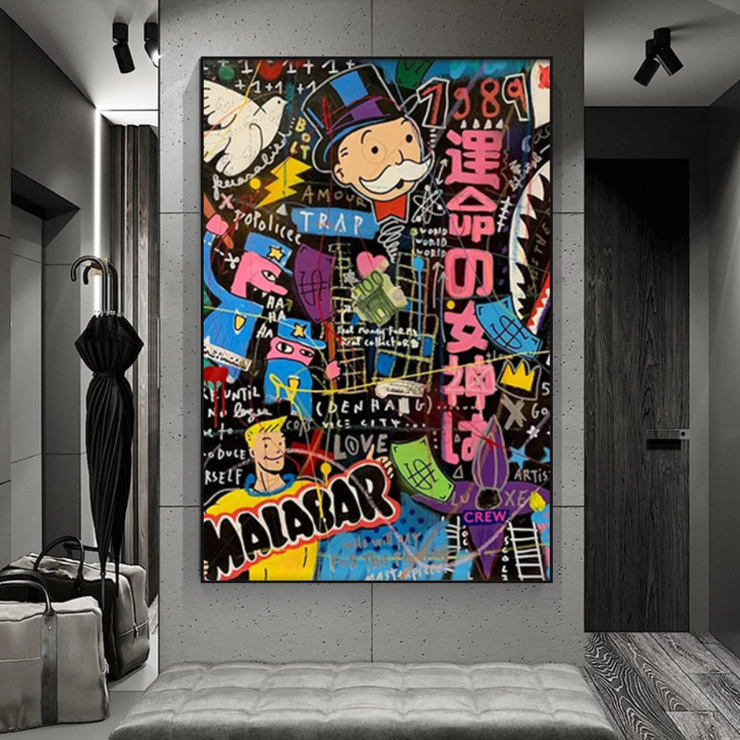 ChandeliersDecor.com-Monopoly Wall Poster-Alec Monopoly Graffiti Money Man Millionaire Canvas Wall Art