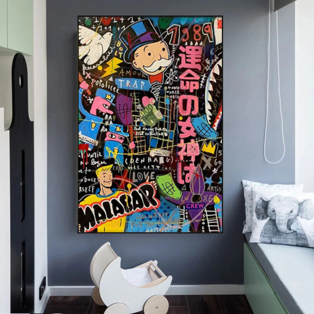 ChandeliersDecor.com-Monopoly Wall Poster-Alec Monopoly Graffiti Money Man Millionaire Canvas Wall Art