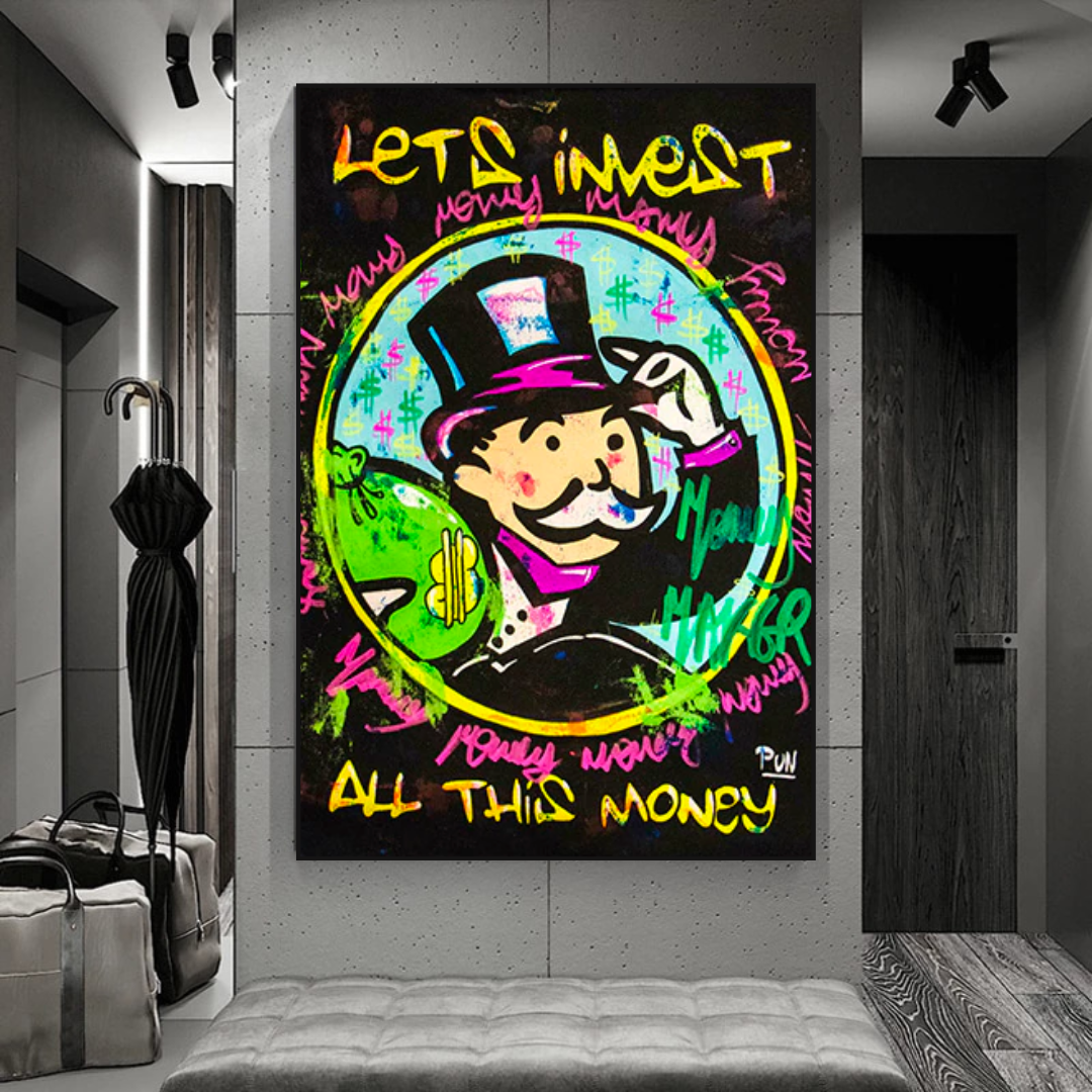 Alec Monopoly Lets Invest All Your money Canvas Art-ChandeliersDecor.com