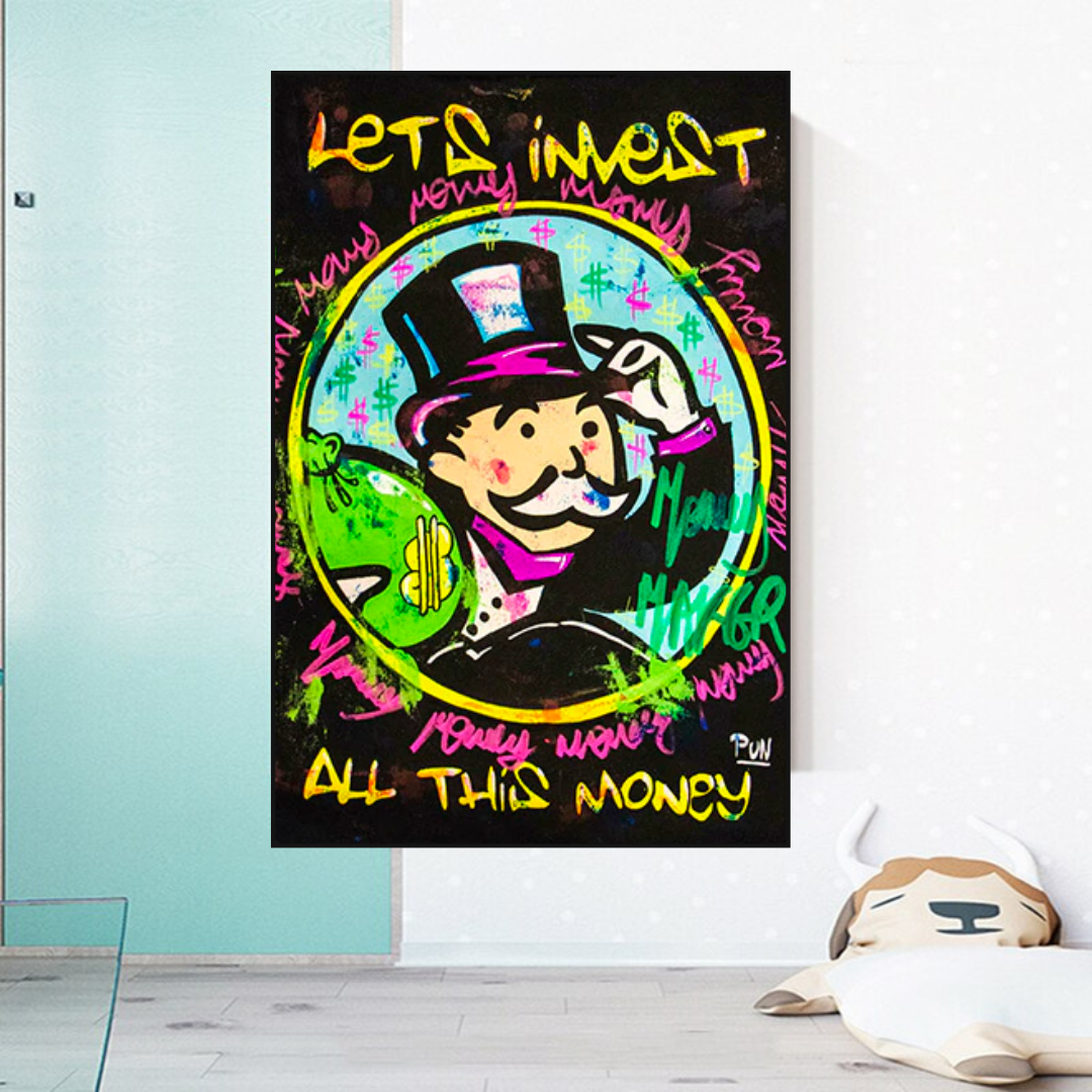 Alec Monopoly Lets Invest All Your money Canvas Art-ChandeliersDecor.com