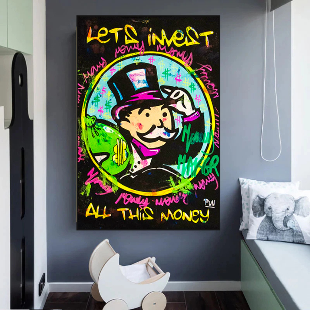 Alec Monopoly Lets Invest All Your money Canvas Art-ChandeliersDecor.com