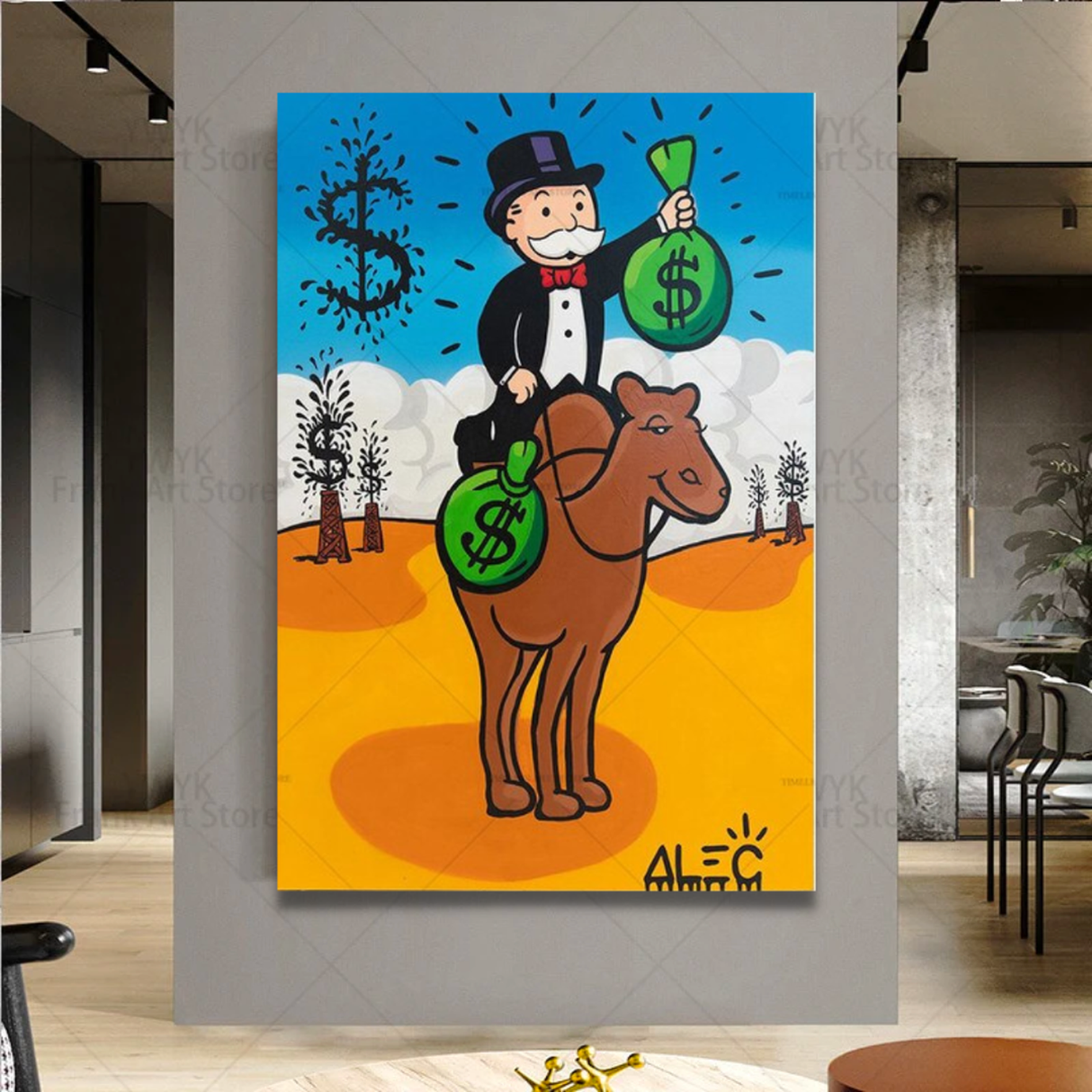 Alec Monopoly Man on Camel: Unique Artwork for Sale-ChandeliersDecor.com