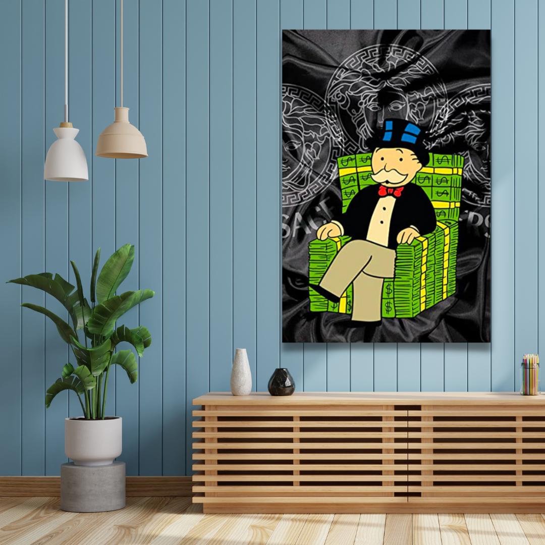 ChandeliersDecor.com-Monopoly Wall Poster-Alec Monopoly Millionaire on Dollars Canvas Print