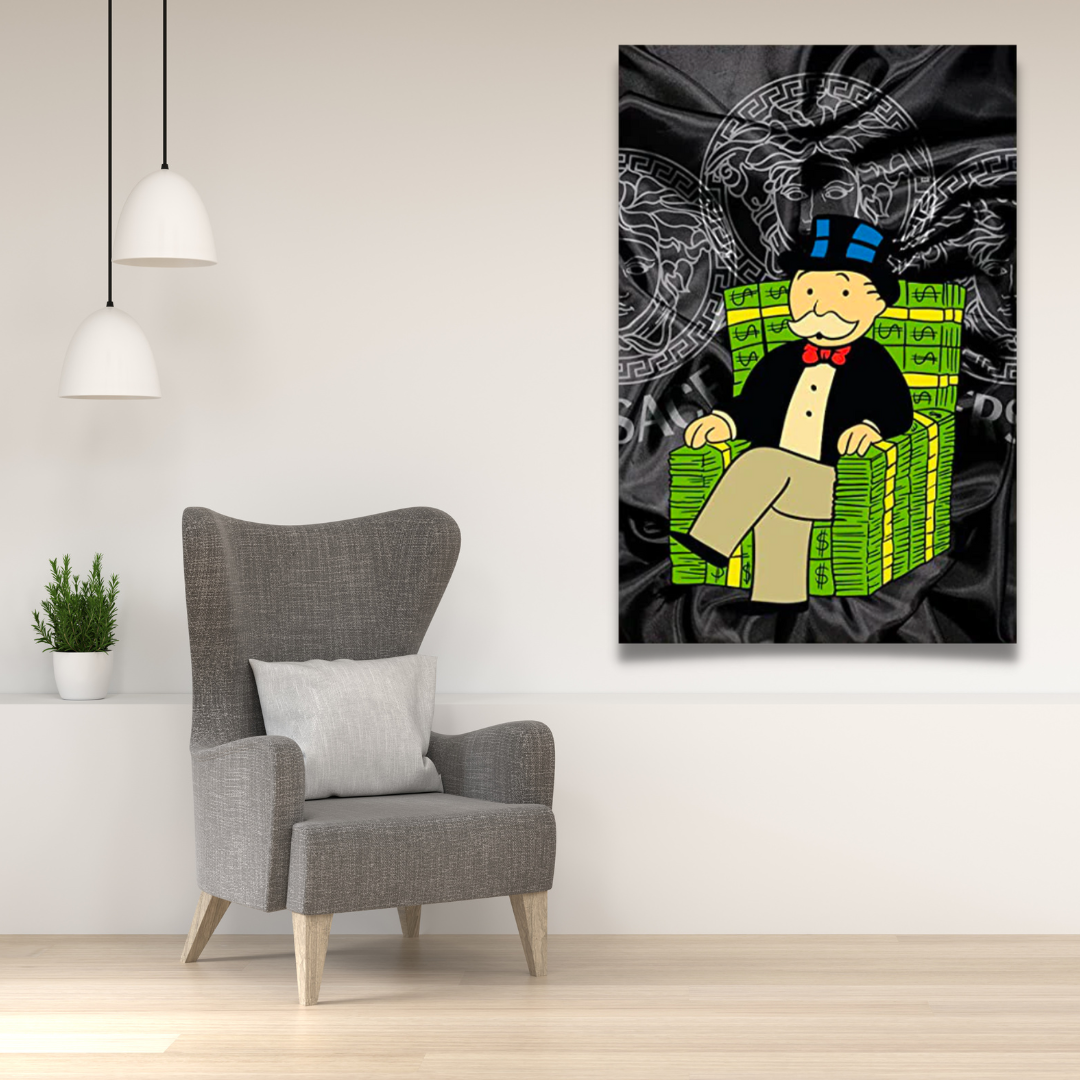 ChandeliersDecor.com-Monopoly Wall Poster-Alec Monopoly Millionaire on Dollars Canvas Print
