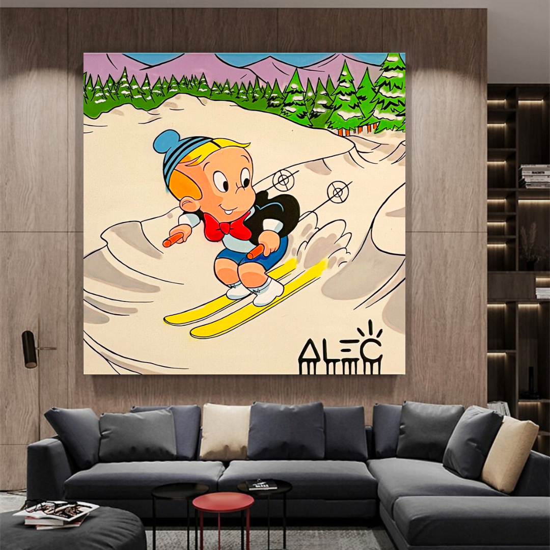 Alec Monopoly Money Maker Skiing Canvas Wall Art-ChandeliersDecor.com