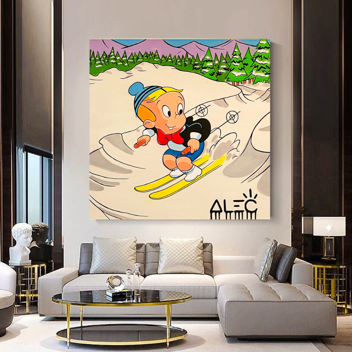 Alec Monopoly Money Maker Skiing Canvas Wall Art-ChandeliersDecor.com