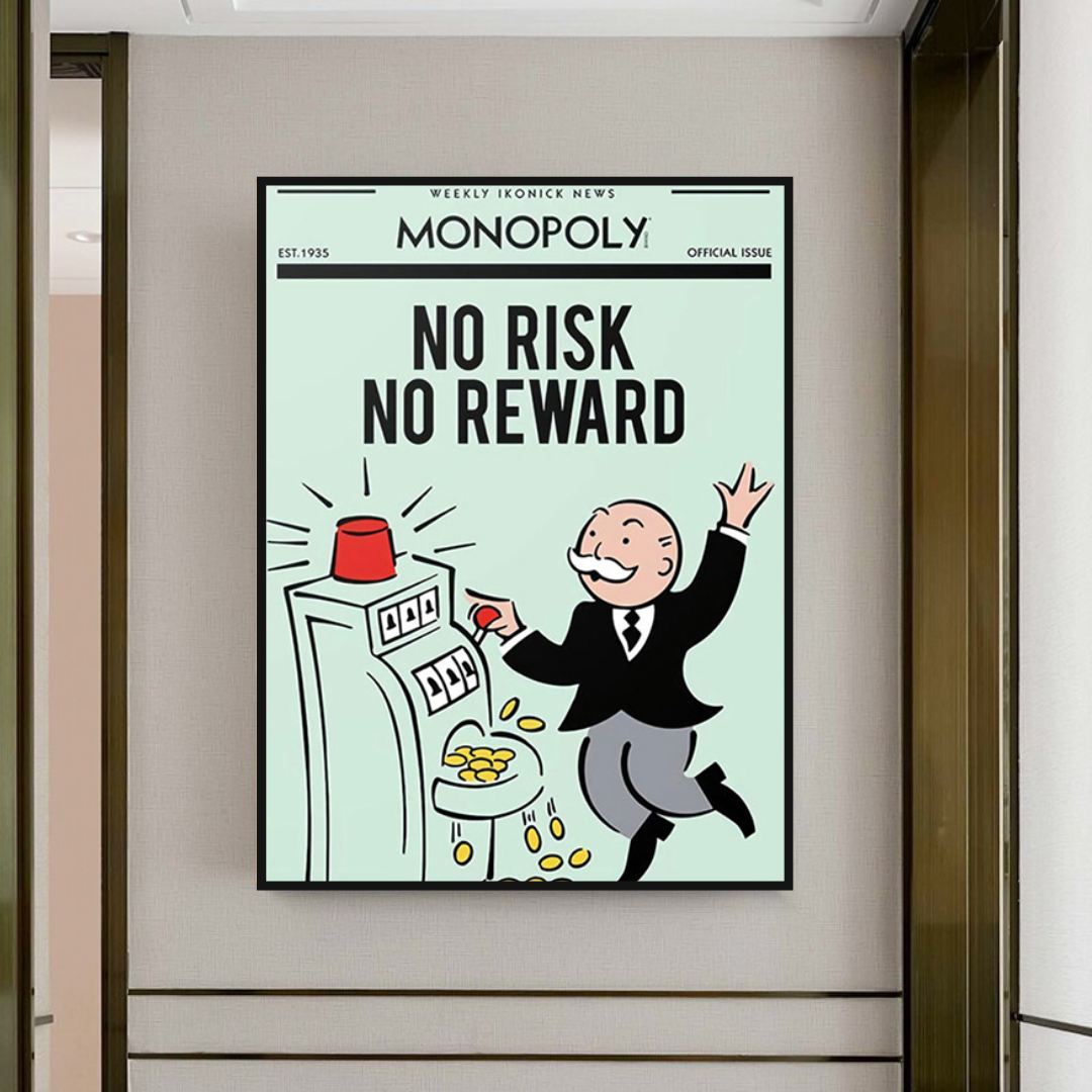 Alec Monopoly No Risk No Reward Play Card Canvas Wall Art-ChandeliersDecor.com