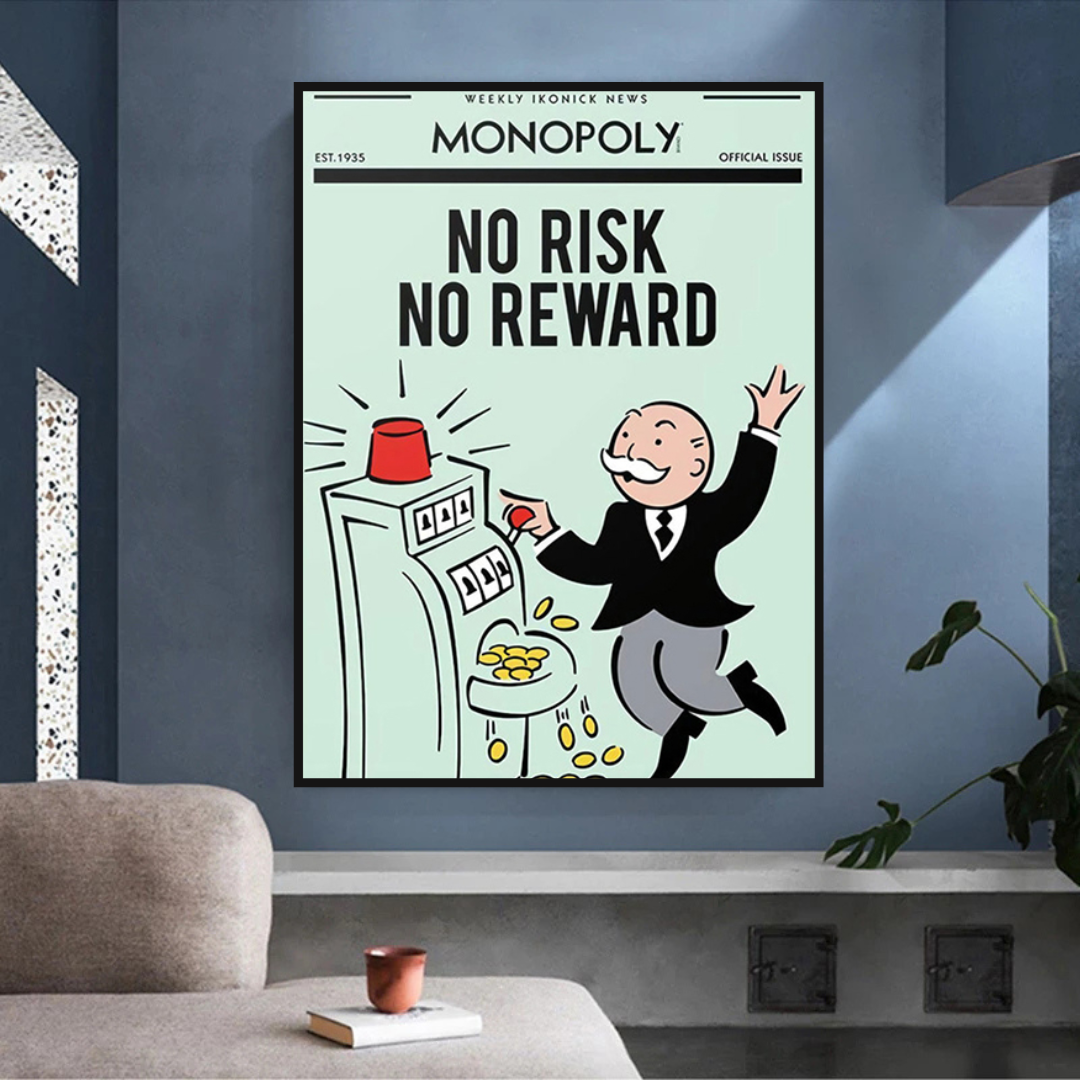 ChandeliersDecor.com-Monopoly Wall Poster-Alec Monopoly No Risk No Reward Play Card Canvas Wall Art