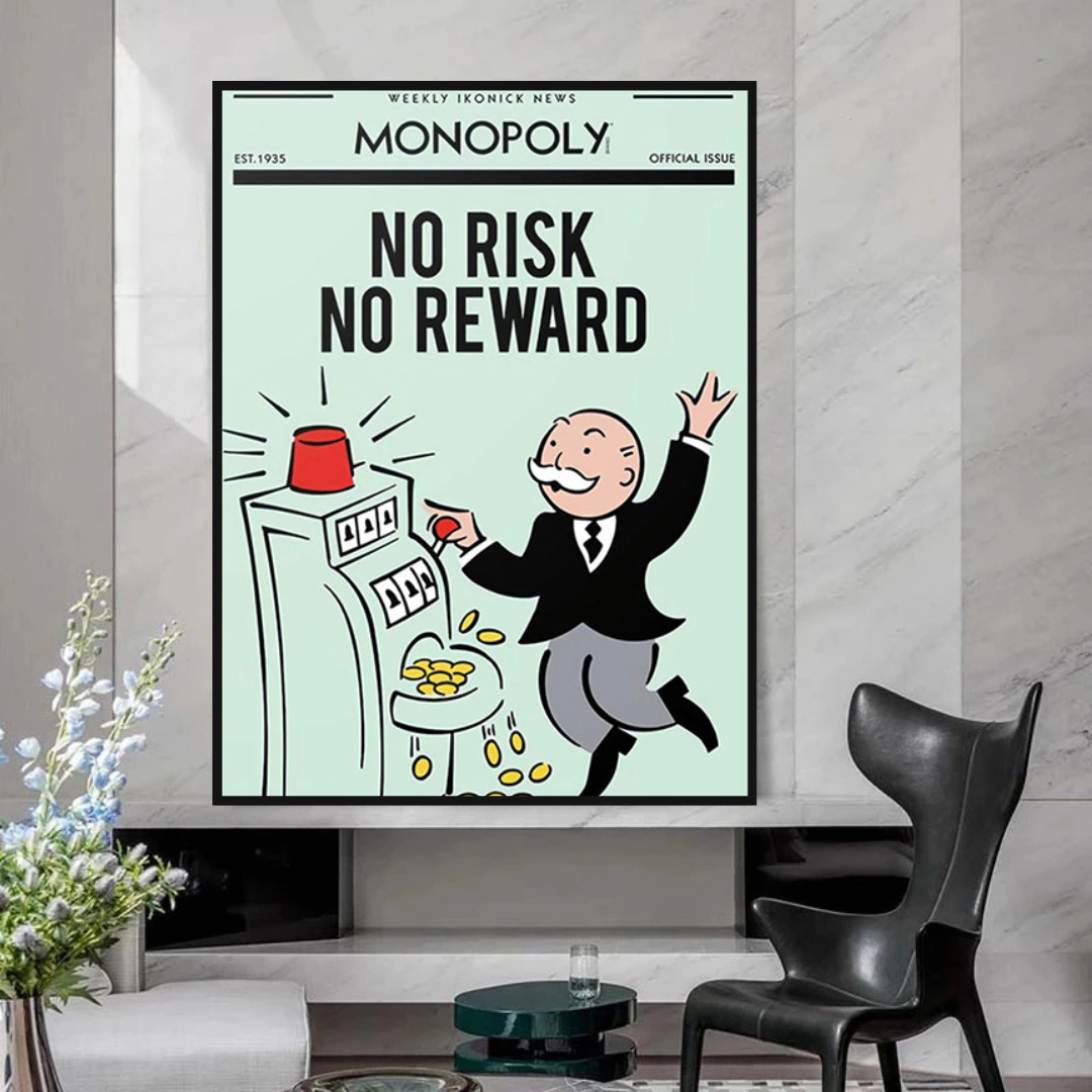 ChandeliersDecor.com-Monopoly Wall Poster-Alec Monopoly No Risk No Reward Play Card Canvas Wall Art