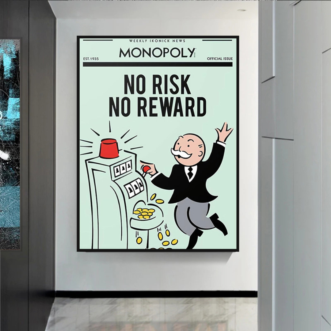 ChandeliersDecor.com-Monopoly Wall Poster-Alec Monopoly No Risk No Reward Play Card Canvas Wall Art