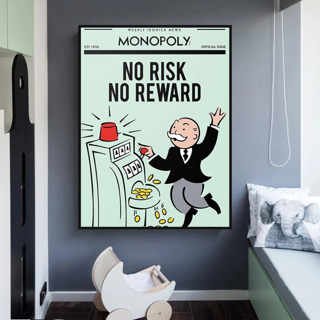 ChandeliersDecor.com-Monopoly Wall Poster-Alec Monopoly No Risk No Reward Play Card Canvas Wall Art