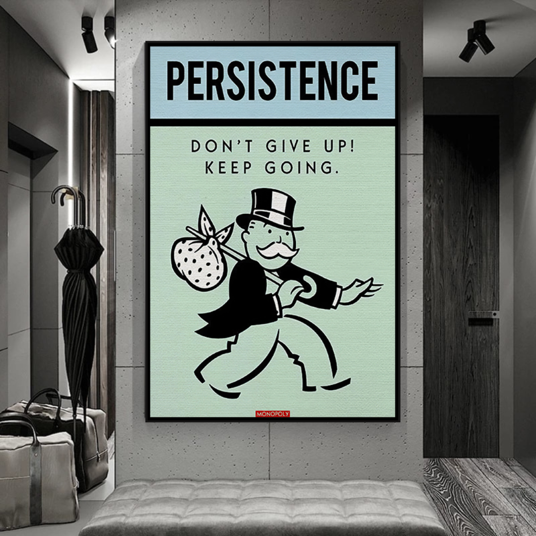 ChandeliersDecor.com-Monopoly Wall Poster-Alec Monopoly Persistence Dont Give Up Play Card Canvas Wall Art