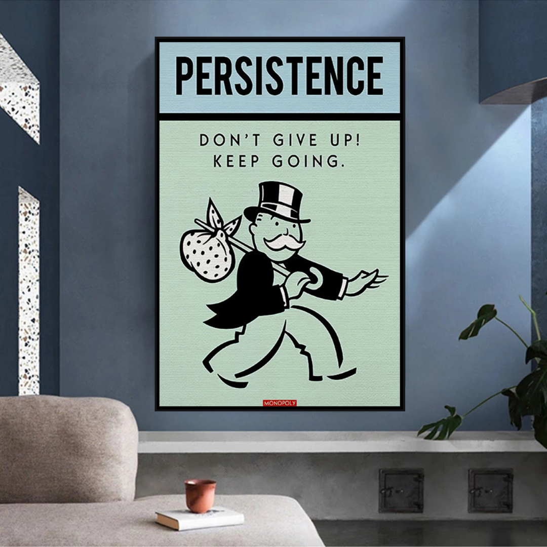 Alec Monopoly Persistence Dont Give Up Play Card Canvas Wall Art-ChandeliersDecor.com