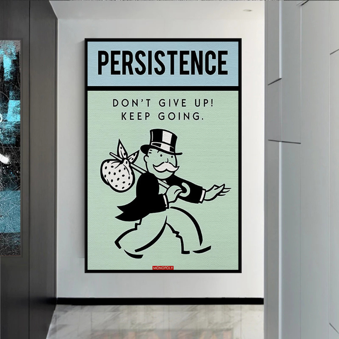 Alec Monopoly Persistence Dont Give Up Play Card Canvas Wall Art-ChandeliersDecor.com