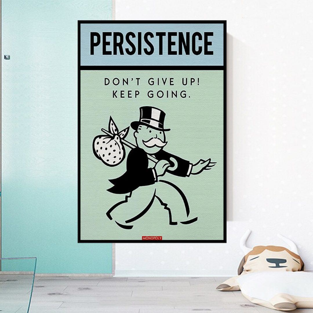 ChandeliersDecor.com-Monopoly Wall Poster-Alec Monopoly Persistence Dont Give Up Play Card Canvas Wall Art