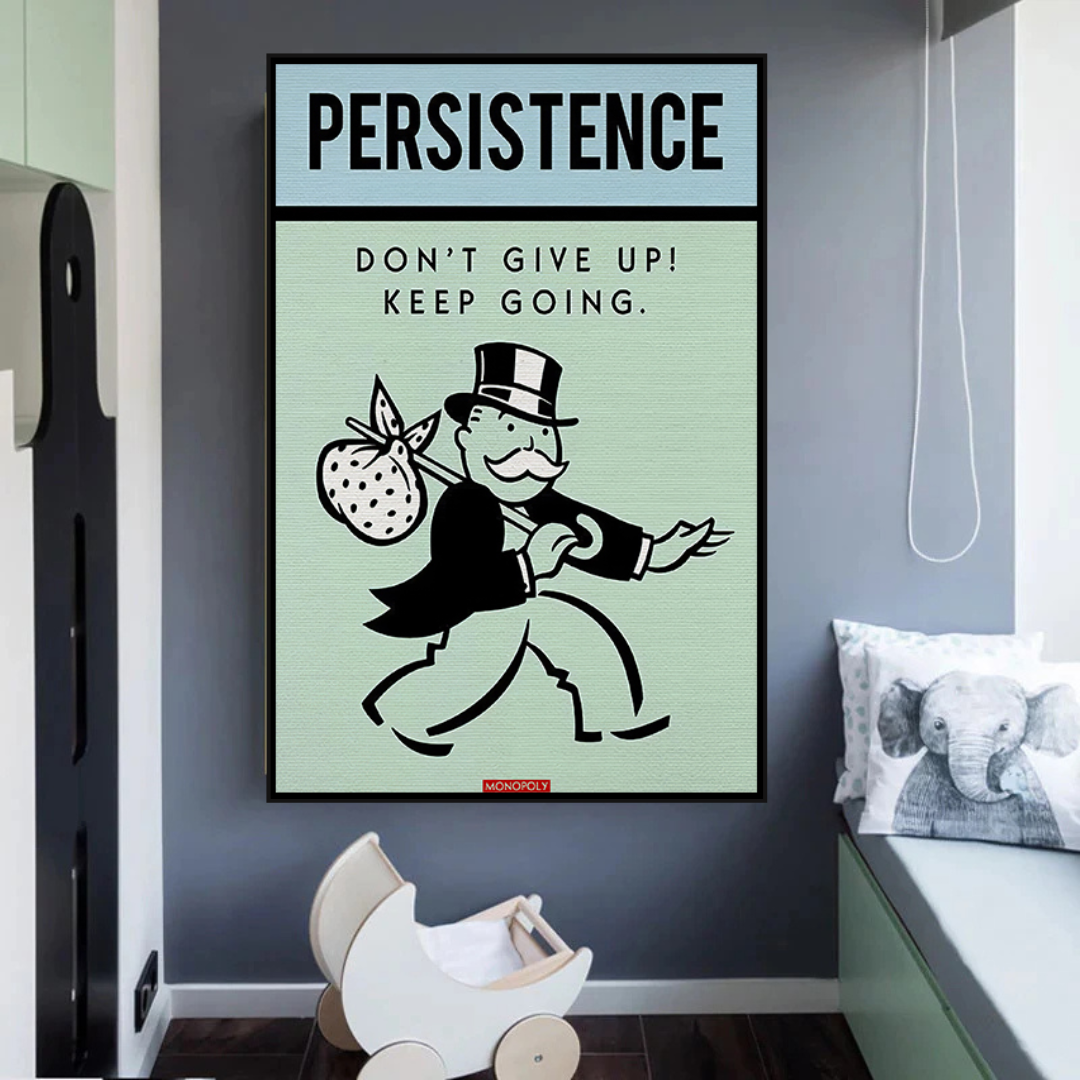 ChandeliersDecor.com-Monopoly Wall Poster-Alec Monopoly Persistence Dont Give Up Play Card Canvas Wall Art