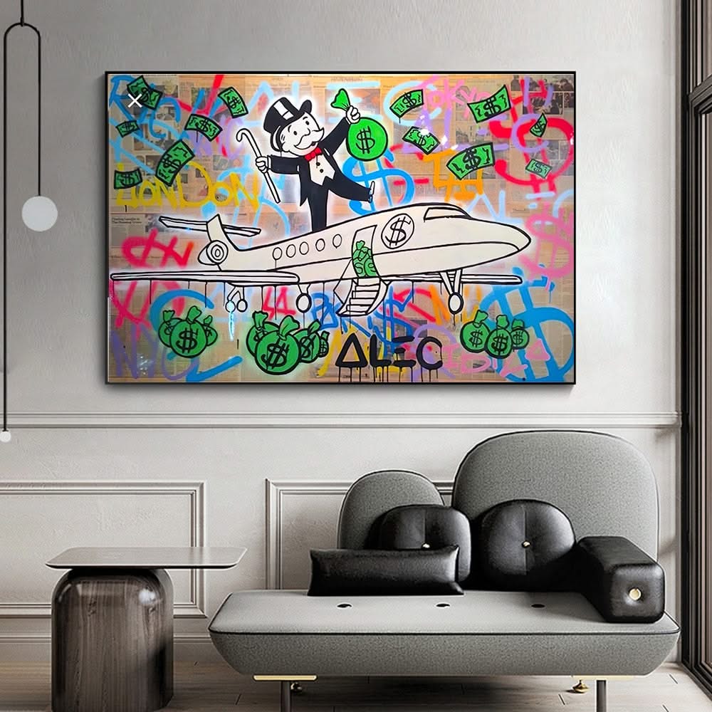 Alec Monopoly Private Jet Canvas Print-ChandeliersDecor.com