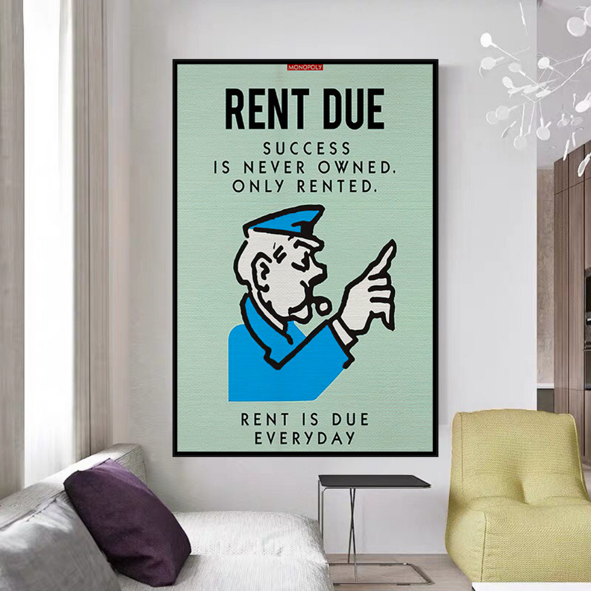 ChandeliersDecor.com-Monopoly Wall Poster-Alec Monopoly Rent Due Play Card Canvas Wall Art