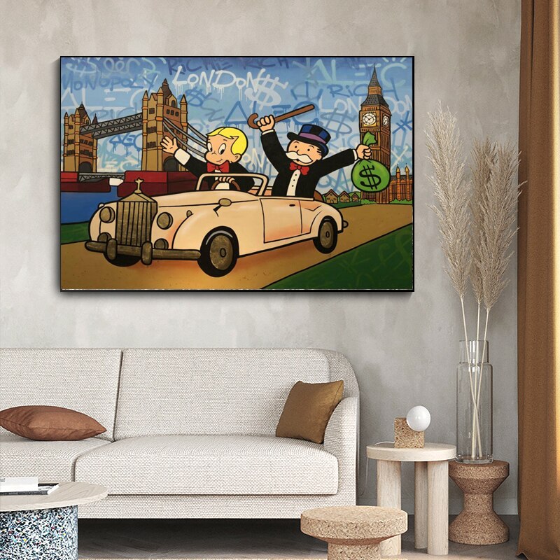 ChandeliersDecor.com-Monopoly Wall Poster-Alec Monopoly Richie Rich Money Canvas Wall Art