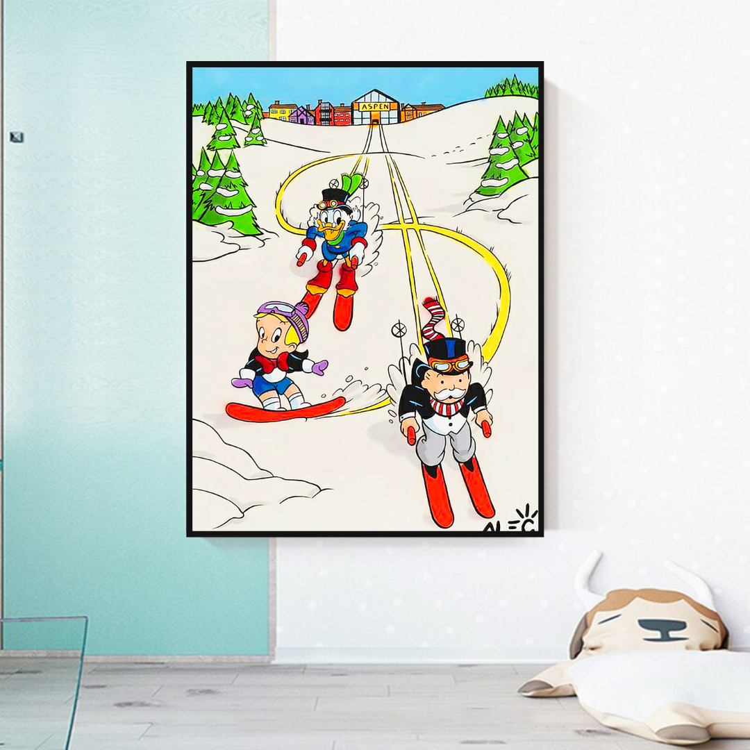 ChandeliersDecor.com-Monopoly Wall Poster-Alec Monopoly Skiing Art: Money Maker Canvas Wall Art