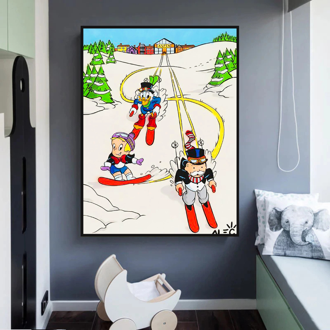 Alec Monopoly Skiing Art: Money Maker Canvas Wall Art-ChandeliersDecor.com
