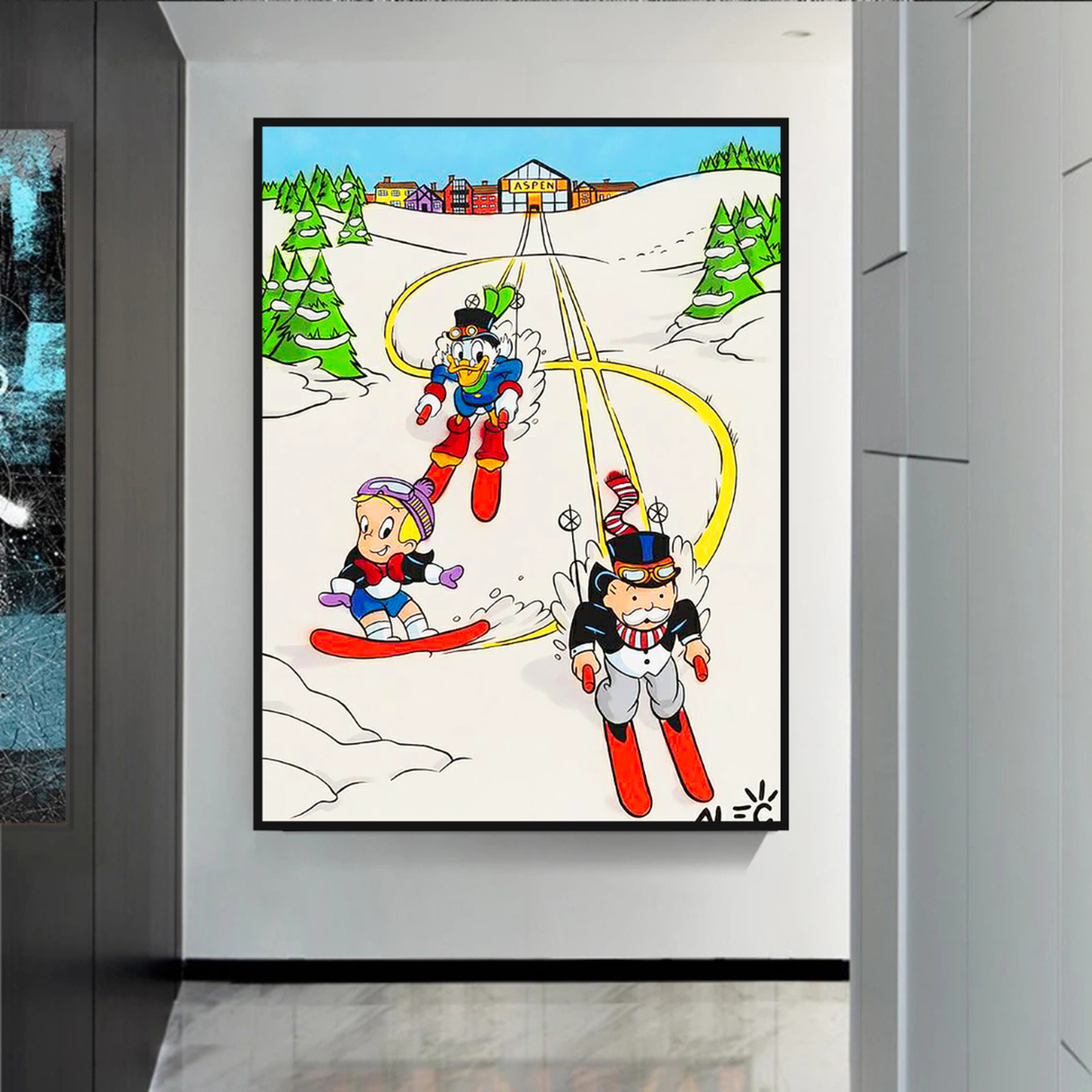 Alec Monopoly Skiing Art: Money Maker Canvas Wall Art-ChandeliersDecor.com