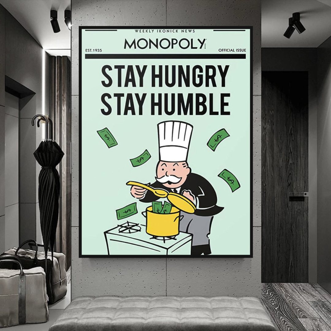 Alec Monopoly Stay Hungry Stay Humble Play Card Canvas Wall Art-ChandeliersDecor.com
