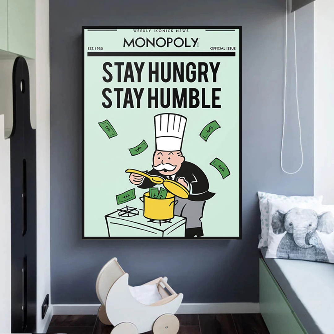 Alec Monopoly Stay Hungry Stay Humble Play Card Canvas Wall Art-ChandeliersDecor.com