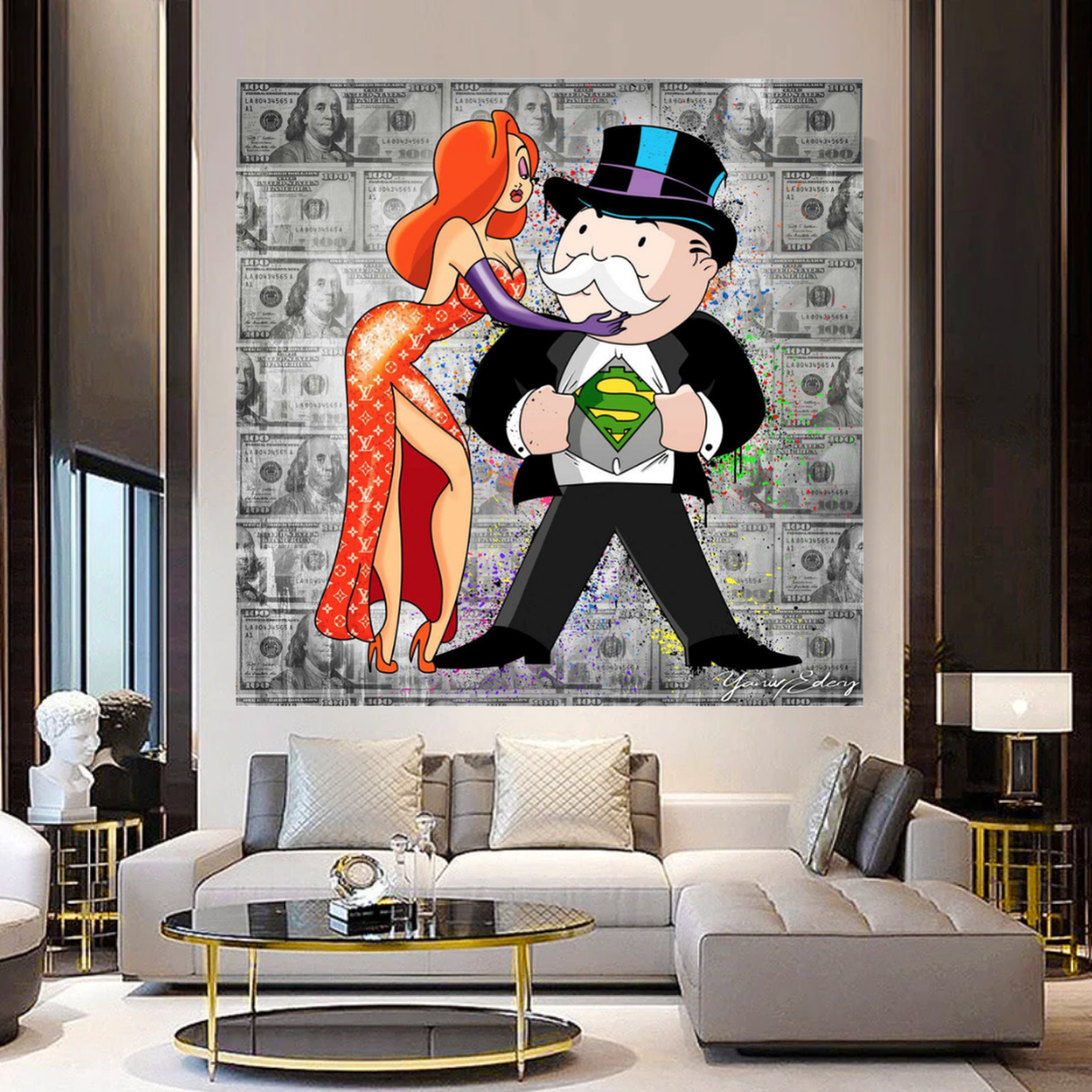Alec Monopoly Super Man Canvas Art - MoneyPower-ChandeliersDecor.com