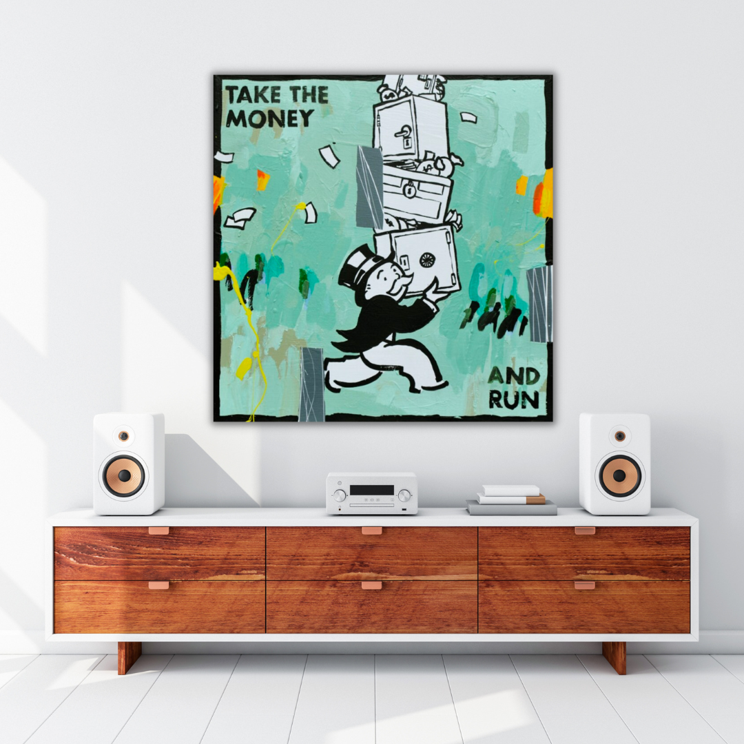 Alec Monopoly Take the money and Run Canvas Wall Art-ChandeliersDecor.com
