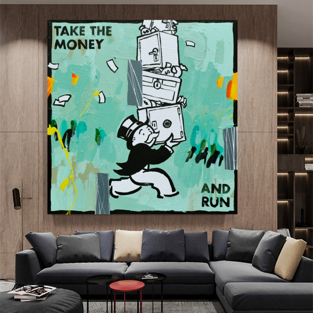 ChandeliersDecor.com-Monopoly Wall Poster-Alec Monopoly Take the money and Run Canvas Wall Art