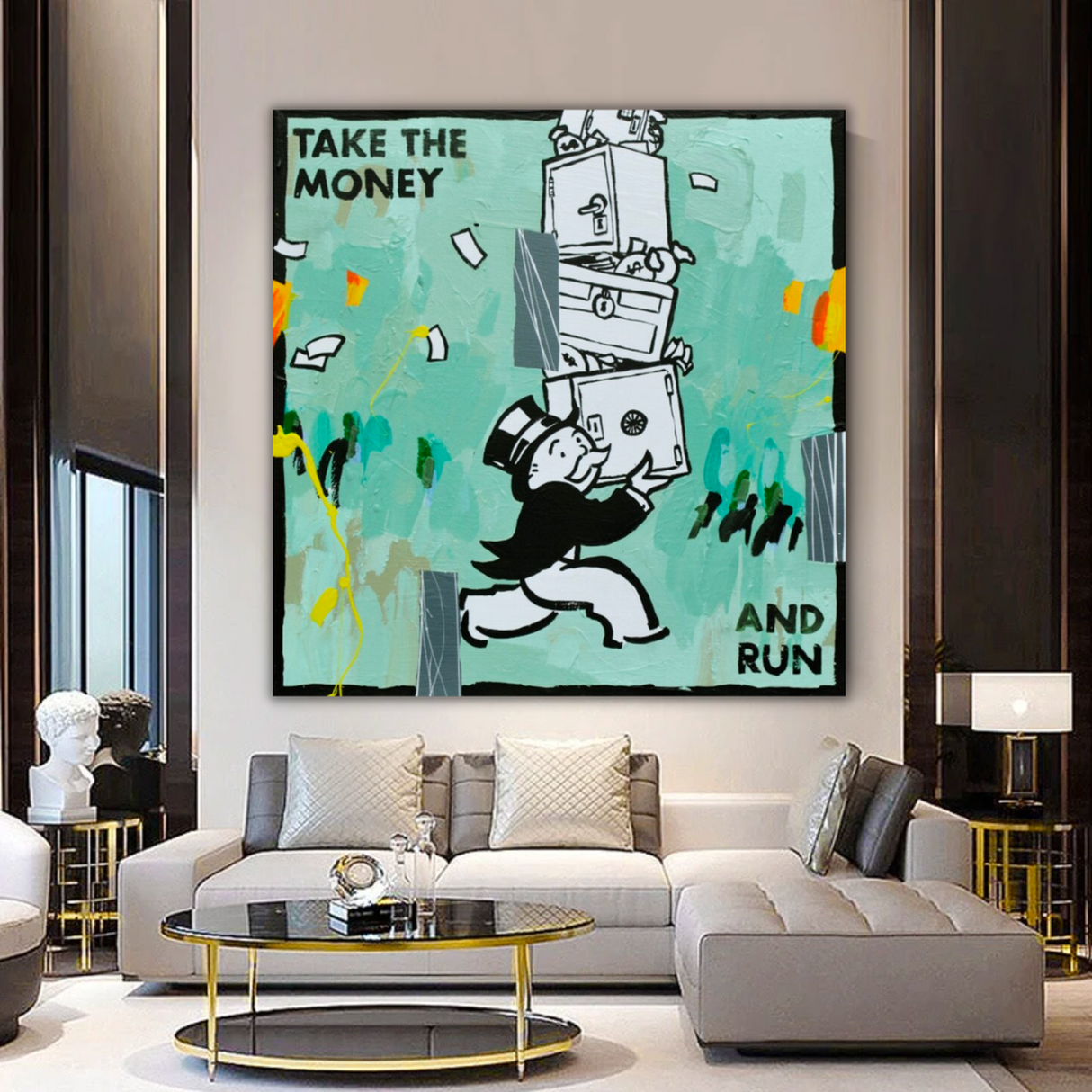 ChandeliersDecor.com-Monopoly Wall Poster-Alec Monopoly Take the money and Run Canvas Wall Art