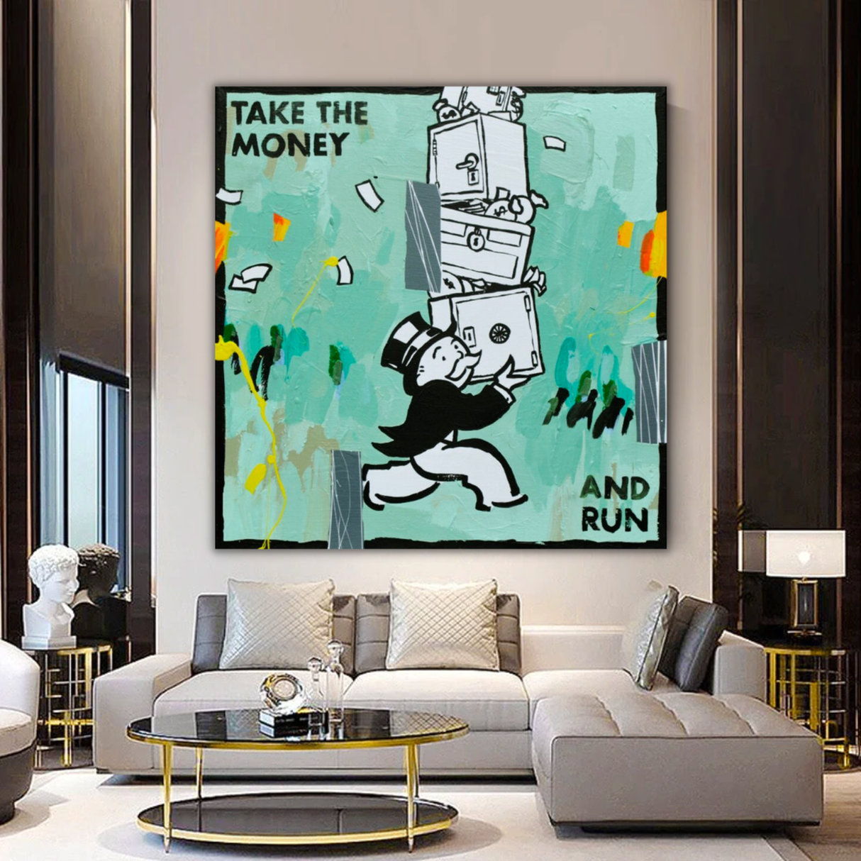 Alec Monopoly Take the money and Run Canvas Wall Art-ChandeliersDecor.com