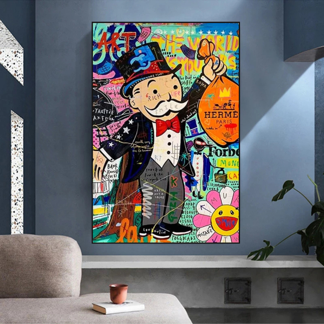ChandeliersDecor.com-Monopoly Wall Poster-Alec Monopoly The World is Yours Money Bag Canvas Wall Art