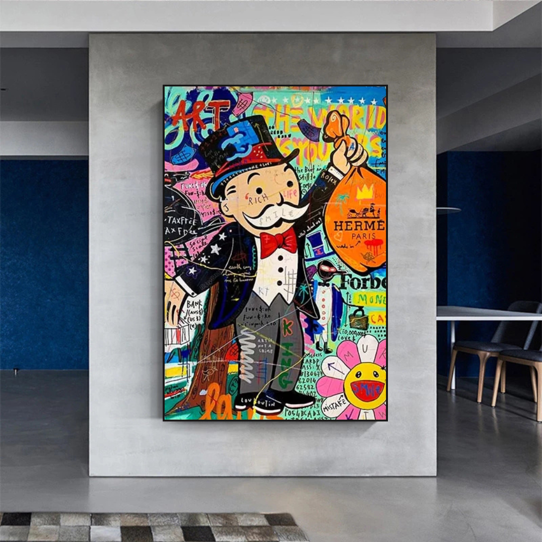 ChandeliersDecor.com-Monopoly Wall Poster-Alec Monopoly The World is Yours Money Bag Canvas Wall Art