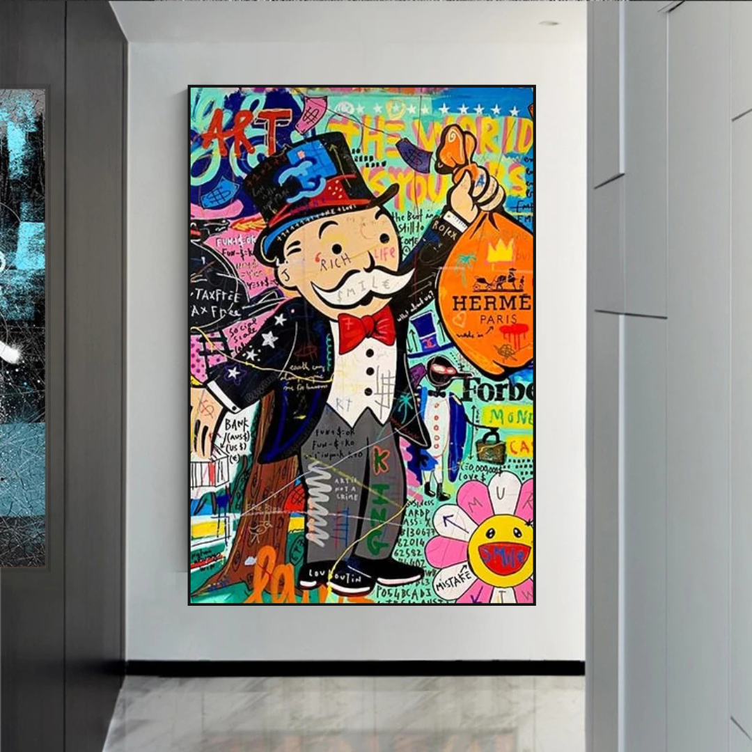 ChandeliersDecor.com-Monopoly Wall Poster-Alec Monopoly The World is Yours Money Bag Canvas Wall Art